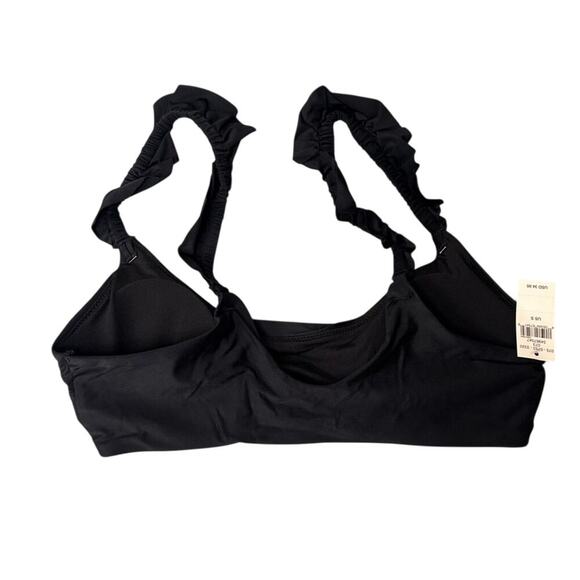 NWT Aerie Black Ruffle Scoop Bikini Top Size Small Swim Padded Adjustable - Picture 4 of 6